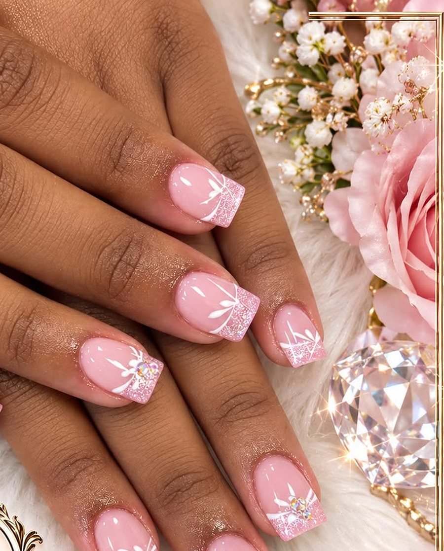 Pink glitter French manicure